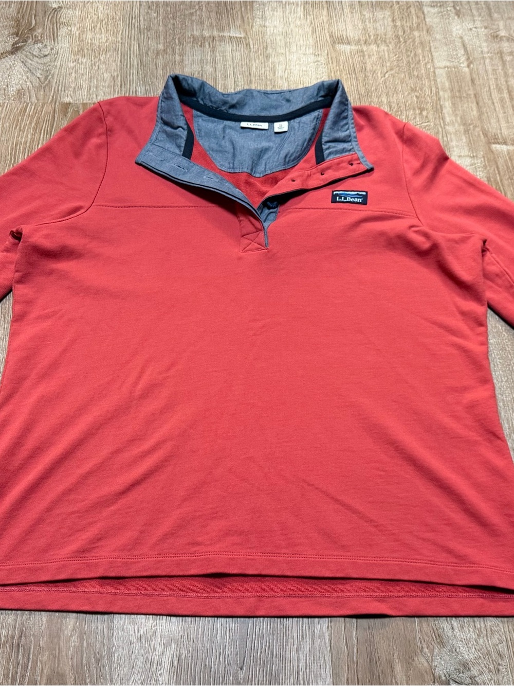 L.L.Bean 100% Cotton Coral Red Quarter Zip Pullover Blue Collar